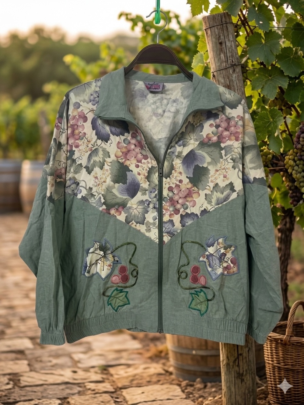 Floral Grapevine Sage Green Bomber Jacket